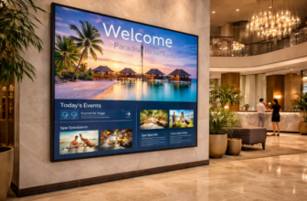 Οθόνη videowall digital signage σε χώρο ξενοδοχείου/επαγγελματικό χώρο