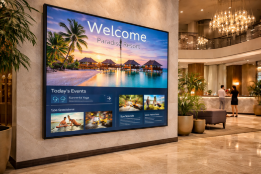 Οθόνη videowall digital signage σε χώρο ξενοδοχείου/επαγγελματικό χώρο