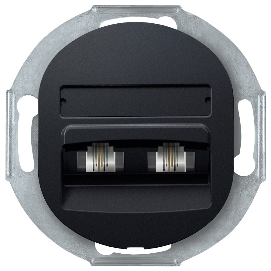 EON E613.E1 Double telephone socket without cover frame 2xRJ12 6/4 Cat 3, soft-touch black 1 soft-touch black
