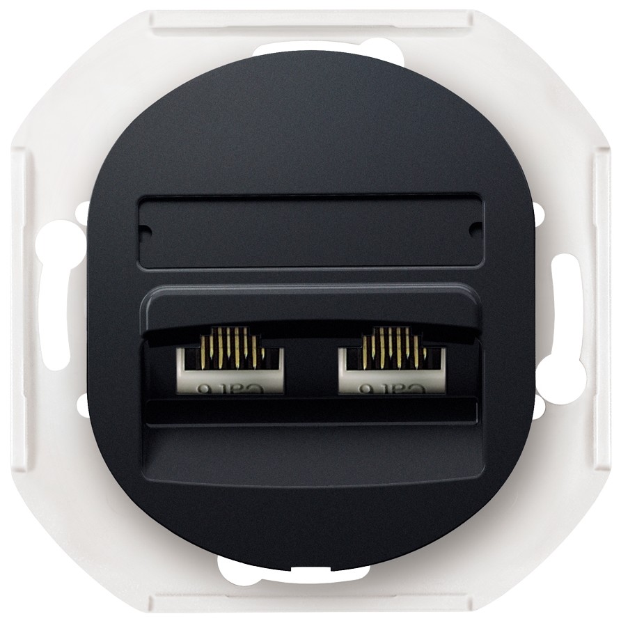 EON E614.E1 Data socket double without cover frame 2xRJ45 Cat 5e UTP, soft-touch black 1 soft-touch black