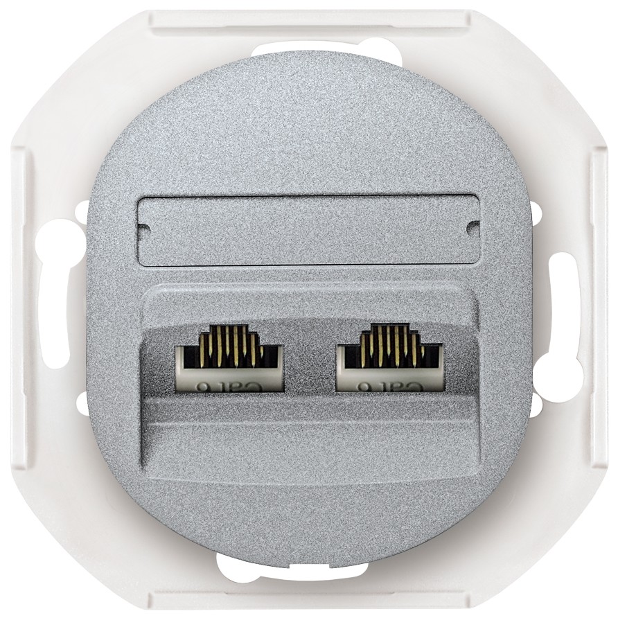 EON E614.S Data socket double without cover frame 2xRJ45 Cat 5e UTP, silver 1 silver