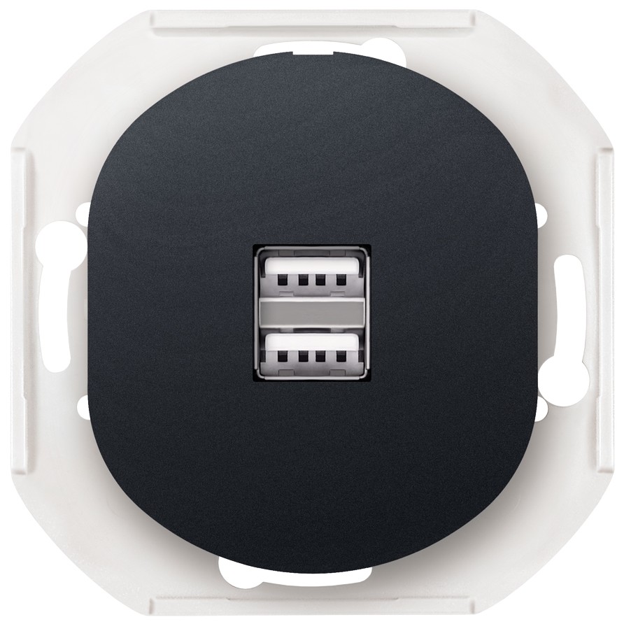 EON E6161.E1 2xUSB charger 2,1A 5V, without cover frame, soft-touch black 1 1A 5V