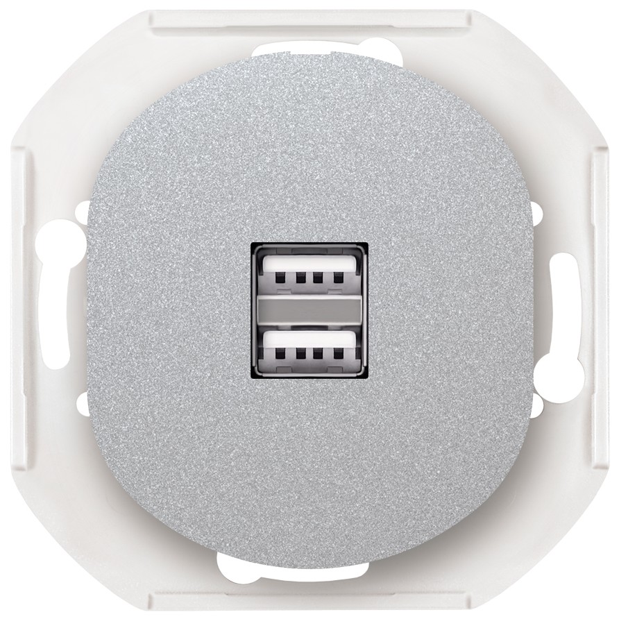 EON E6161.S 2xUSB charger 2,1A 5V without cover frame, silver 1 1A 5V without cover frame