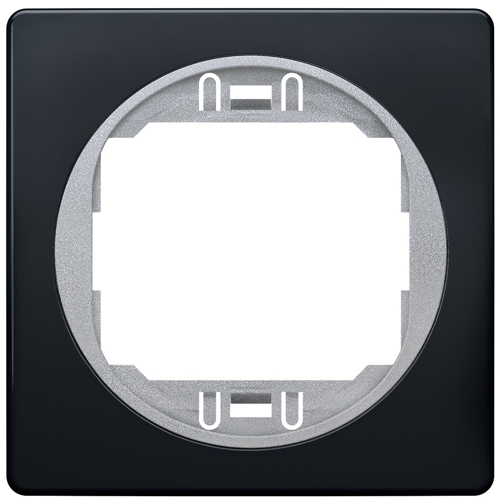 EON E6801.E1S One-gang frame 80x80, soft-touch black with silver holder 1 soft-touch black with silver holder