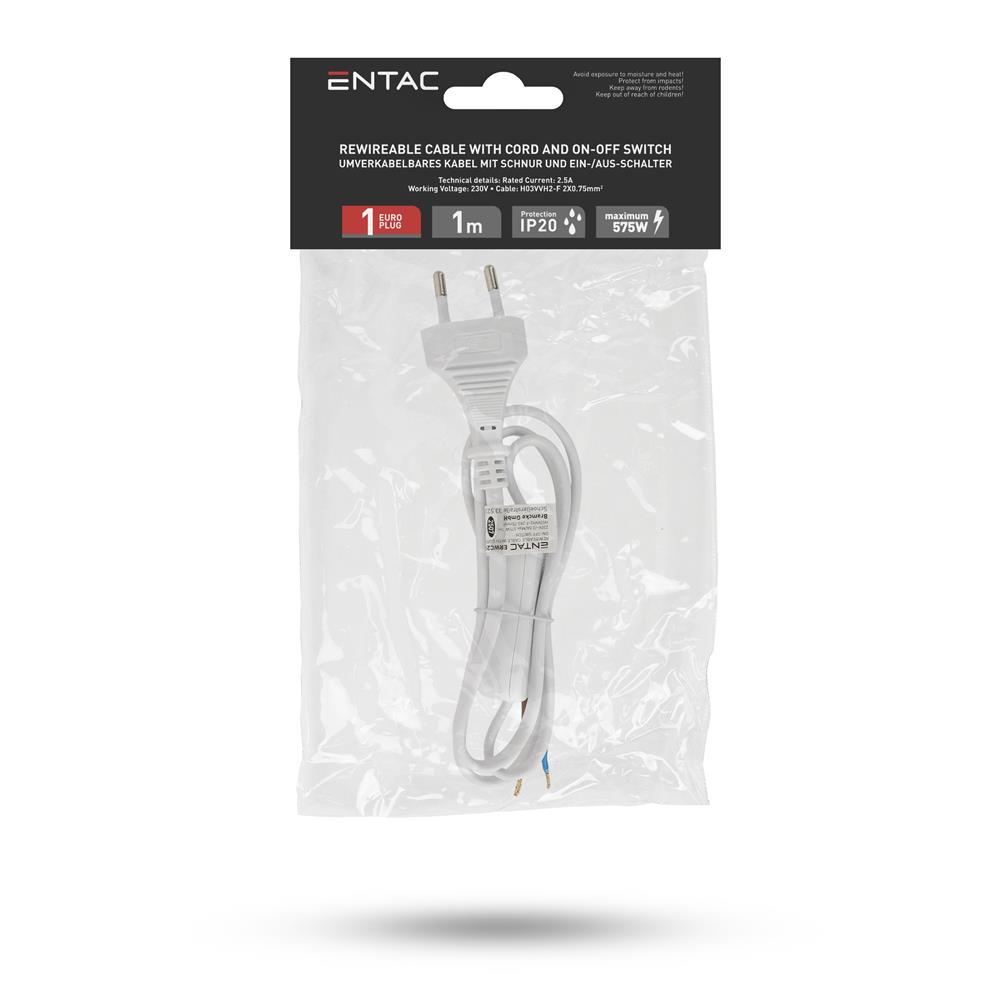 Entac Rewireable Καλώδιο 2G0.75 με Διακόπτη ON/OFF Λευκό 1m 2 Entac Rewireable Καλώδιο 2G0.75 με Διακόπτη ON/OFF Λευκό 1m - Image 2