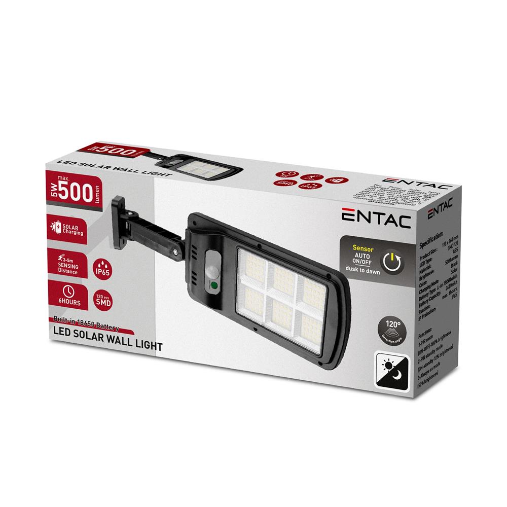 Entac Ηλιακό Φωτιστικό Τοίχου Πλαστικό 5W SMD με Αισθητήρα PIR 2 Entac Ηλιακό Φωτιστικό Τοίχου Πλαστικό 5W SMD με Αισθητήρα PIR - Image 2