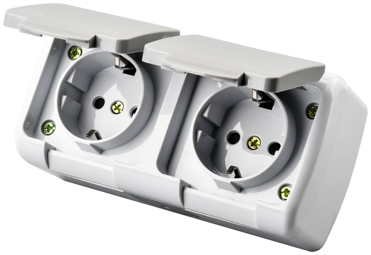Entac Stephan surface mounted wall socket earthed 2x IP54 1 Entac Stephan surface mounted wall socket earthed 2x IP54