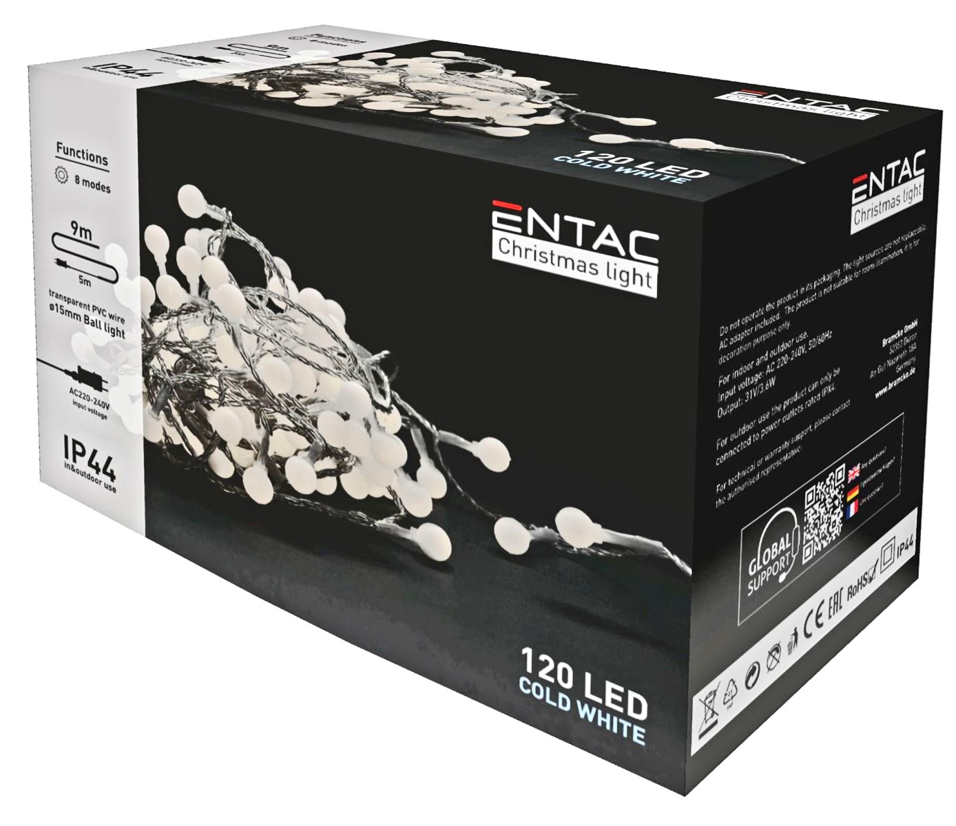 Entac Χριστουγεννιάτικα Λαμπάκια IP44 120 LED 15mm Μπάλες Ψυχρό 9m 1 Entac Χριστουγεννιάτικα Λαμπάκια IP44 120 LED 15mm Μπάλες Ψυχρό 9m