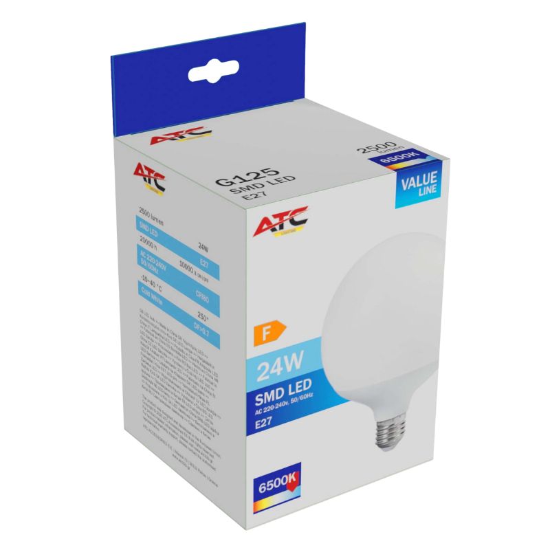 ATC SMD Λαμπτήρας LED Globe G125 230V 24W/2500LM E27 6500K 1 ATC SMD Λαμπτήρας LED Globe G125 230V 24W/2500LM E27 6500K