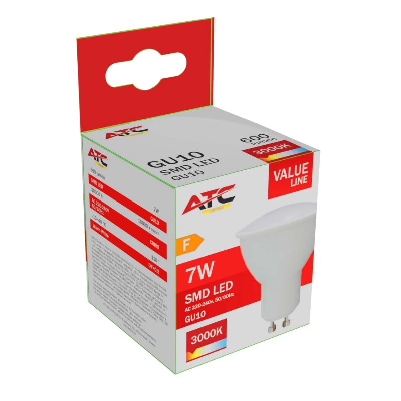 ATC SMD Λαμπτήρας LED Spot GU10 230V 7W/600LM 110° 3000K 1 ATC SMD Λαμπτήρας LED Spot GU10 230V 7W/600LM 110° 3000K