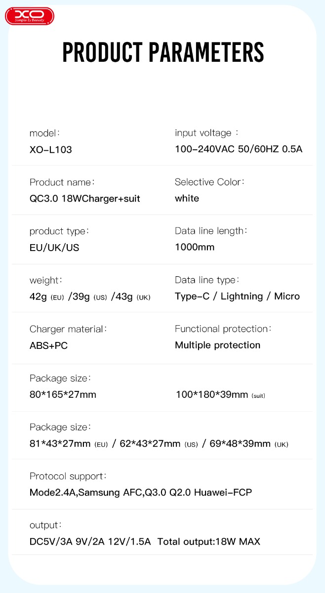 XO L103 (UK) QC3.0 18W Φορτιστής με Καλώδιο Micro (NB103) 3 XO L103 (UK) QC3.0 18W Φορτιστής με Καλώδιο Micro (NB103) - Image 3