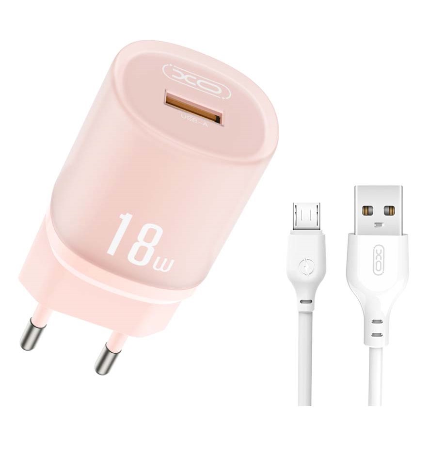 XO L157(EU) QC3.0 18W Φορτιστής με Καλώδιο Micro Ροζ 1 XO L157(EU) QC3.0 18W Φορτιστής με Καλώδιο Micro Ροζ