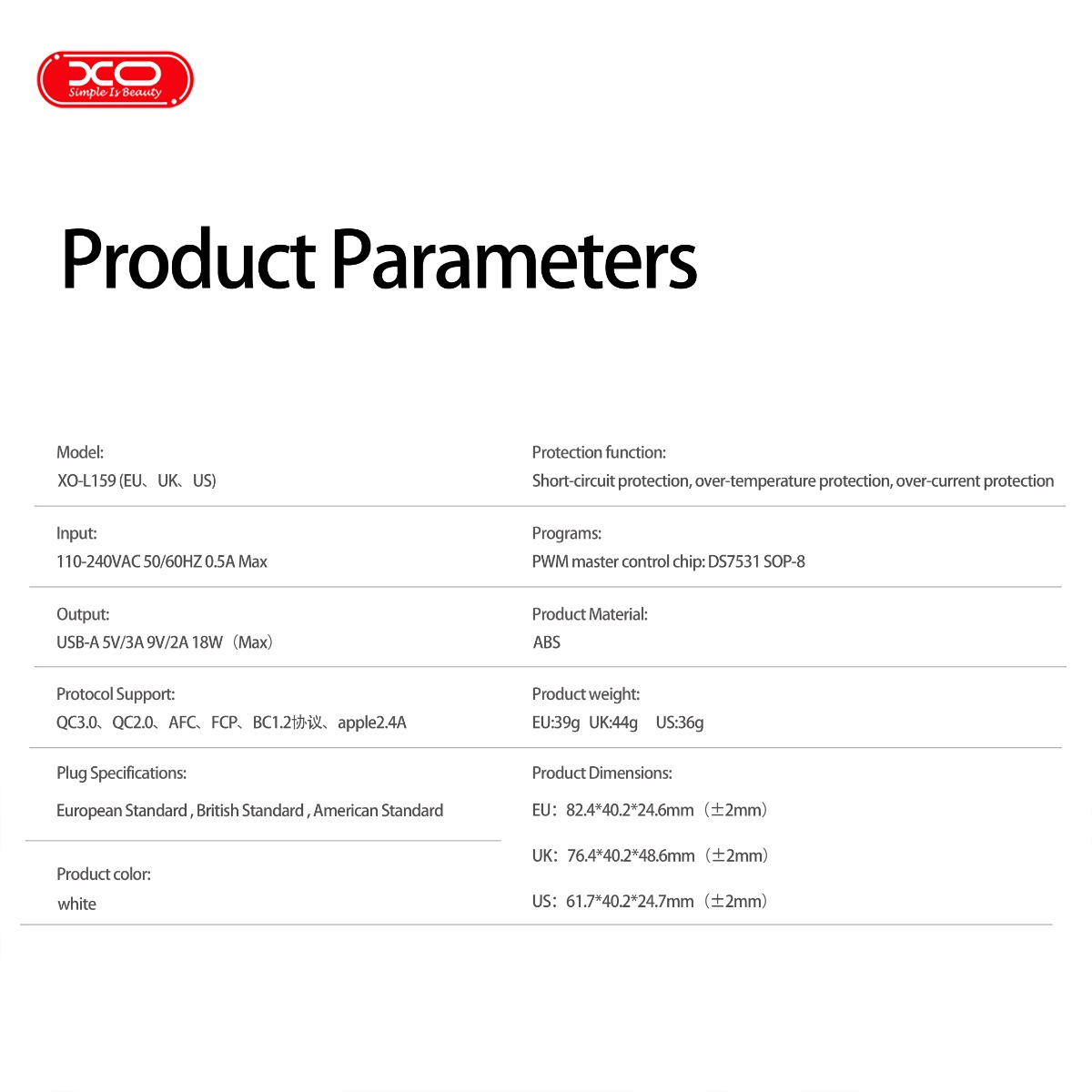XO L159 Φορτιστής Ταχείας Φόρτισης (UK) QC 18W 1x USB-A 7 XO L159 Φορτιστής Ταχείας Φόρτισης (UK) QC 18W 1x USB-A - Image 7