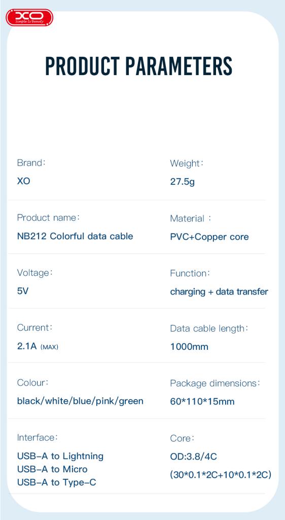 XO NB212 2.1A USB Καλώδιο Για Type-C 1m Ρόζ 2 XO NB212 2.1A USB Καλώδιο Για Type-C 1m Ρόζ - Image 2