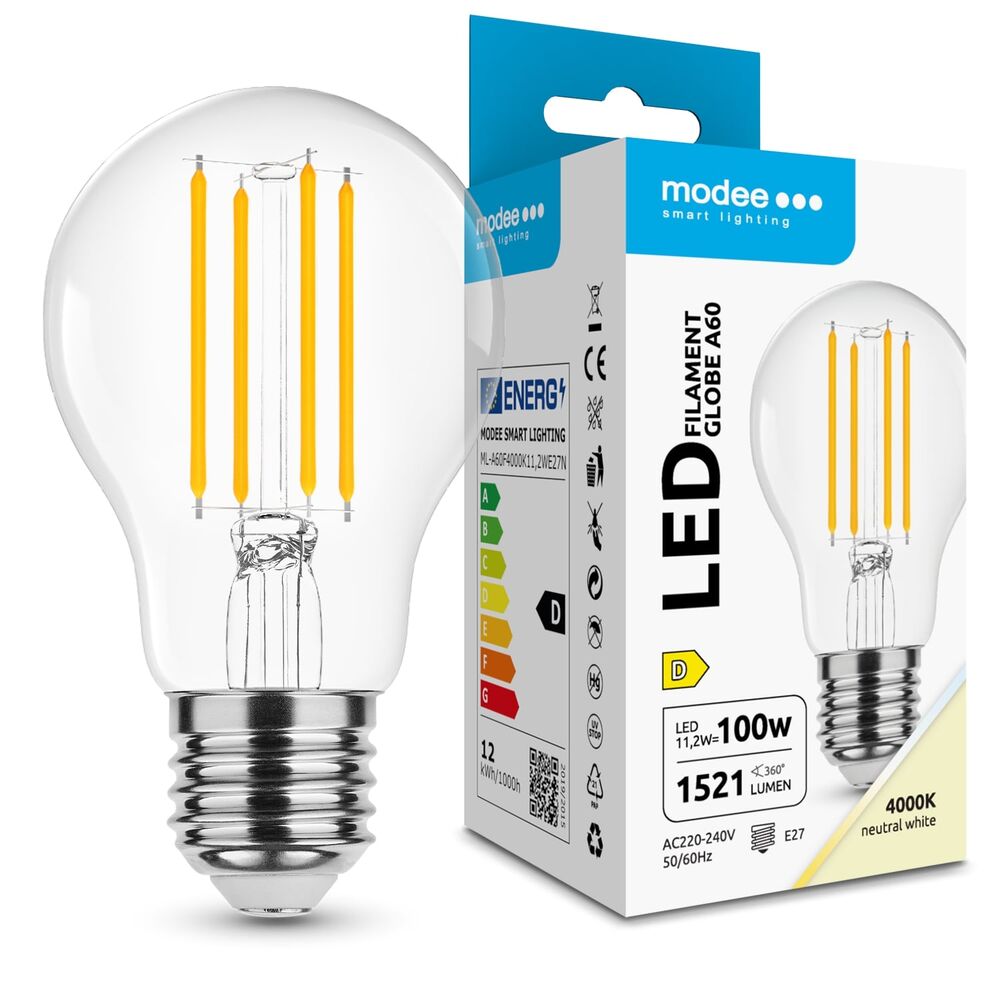 Modee Λάμπα LED Filament Globe A60 11.2W E27 360° 4000K 1521lm ERP 1 Modee Λάμπα LED Filament Globe A60 11.2W E27 360° 4000K 1521lm ERP