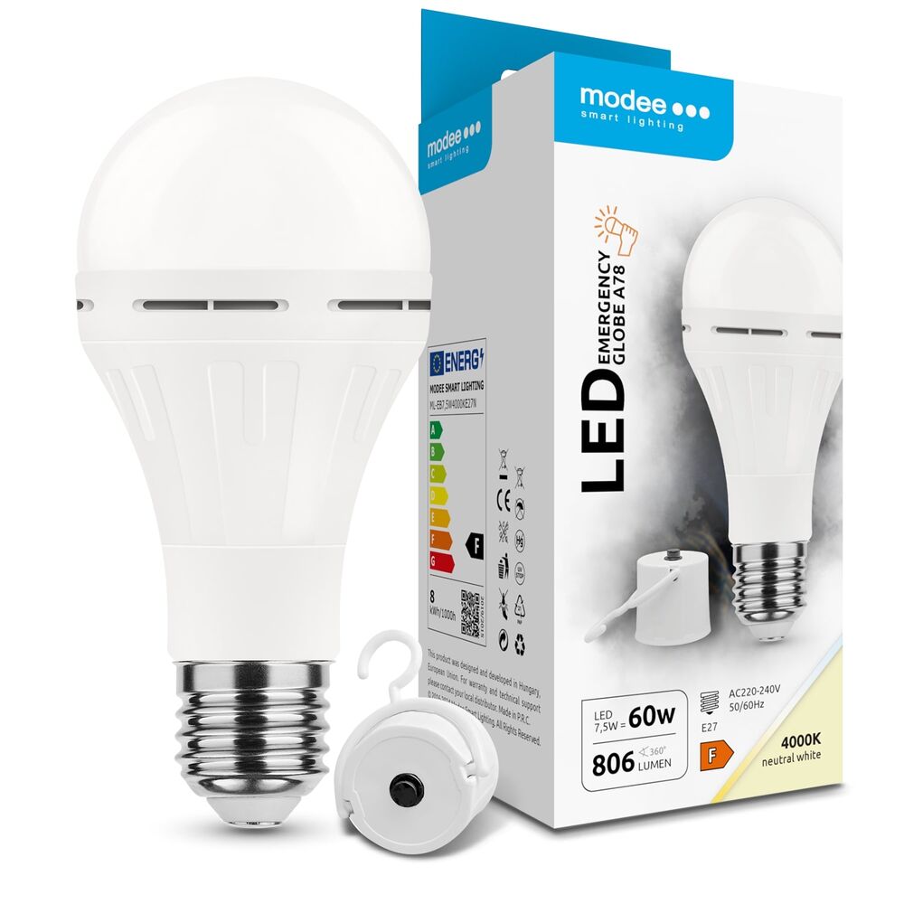 Modee Σφαιρική Λάμπα LED A78 Έκτακτης Ανάγκης 7,5W E27 180° 4000K 806lm 1 5W E27 180° 4000K 806lm