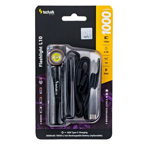 Technik Φακός L10 με Μπαταρία 1x18650 2200mAh Osram P9 & Καλώδιο USB-C 1000lm 2 Technik Φακός L10 με Μπαταρία 1x18650 2200mAh Osram P9 & Καλώδιο USB-C 1000lm - Image 2