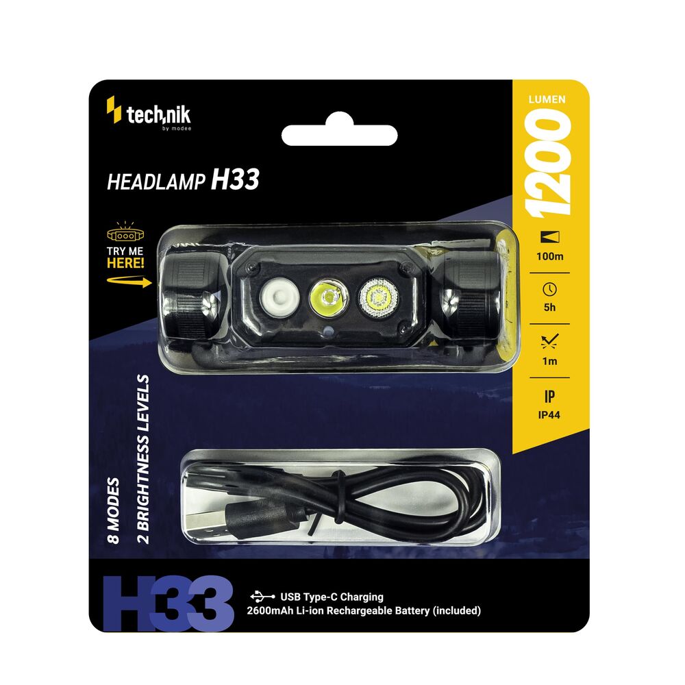 Technik Φακός Κεφαλής H33 SST20 LED Επαναφορτιζόμενος USB-C με Ενσωματωμένη Μπαταρία 1200lm 1 Technik Φακός Κεφαλής H33 SST20 LED Επαναφορτιζόμενος USB-C με Ενσωματωμένη Μπαταρία 1200lm