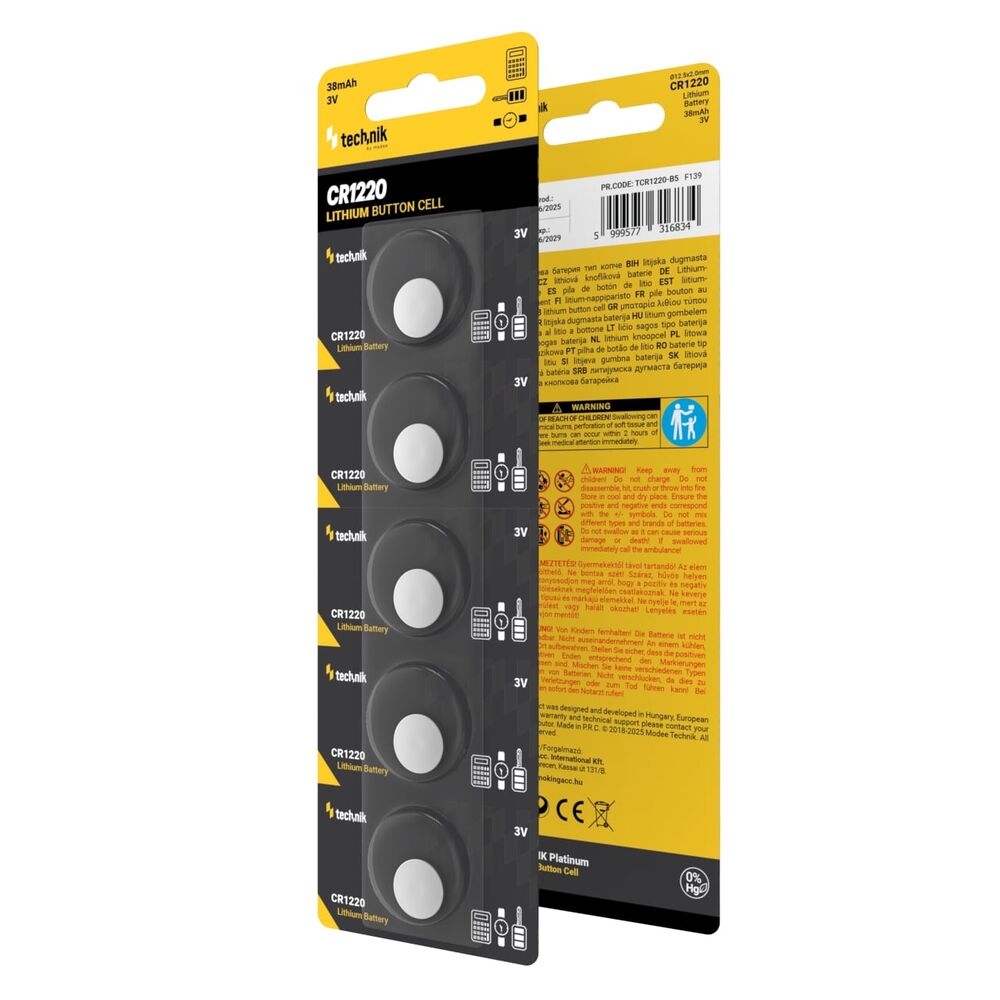 Technik Μπαταρίες Κουμπιά Λιθίου CR1220 (3V) B5 2 Technik Μπαταρίες Κουμπιά Λιθίου CR1220 (3V) B5 - Image 2