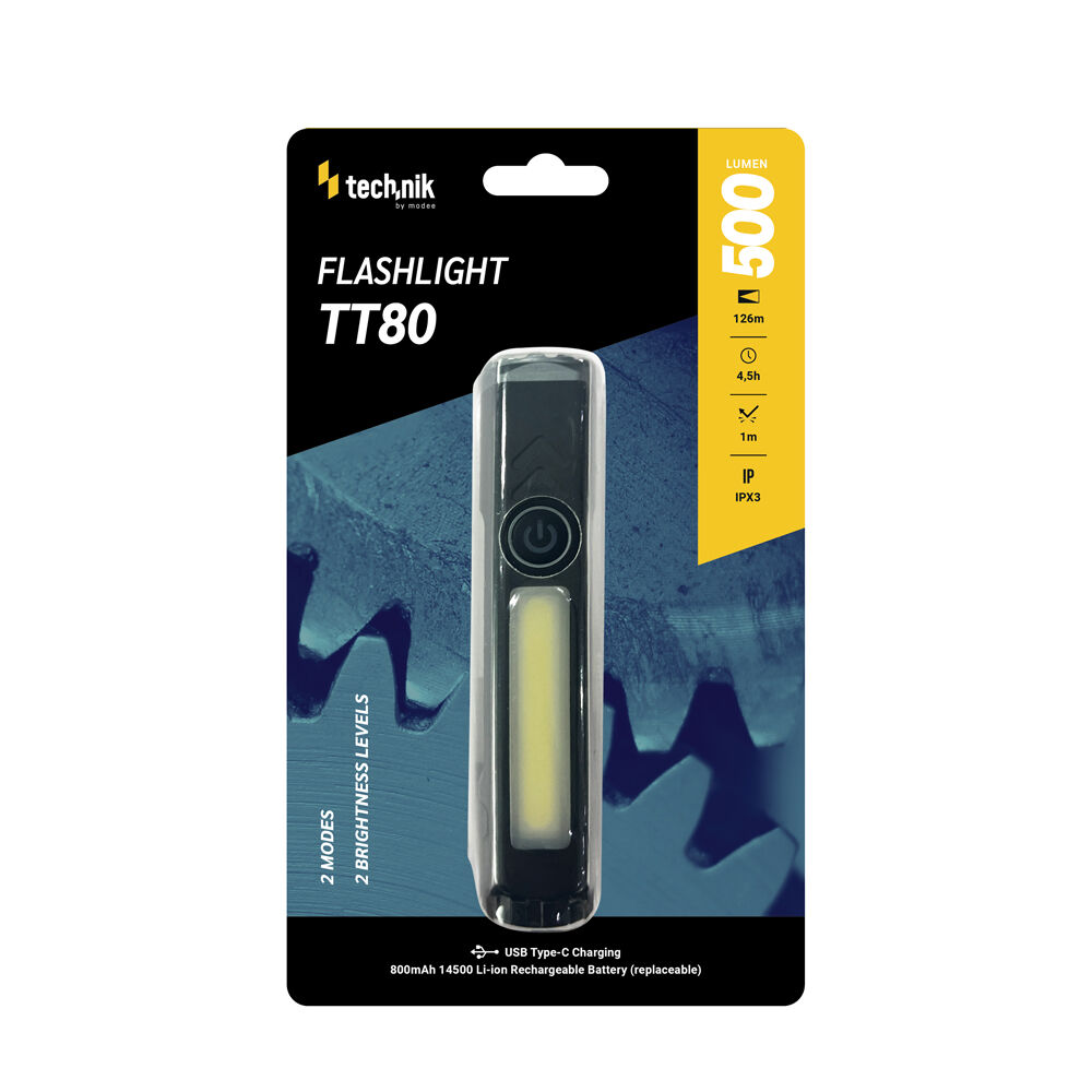 Technik Φακός Χειρός TT80 COB LED 500+300lm Επαναφορτιζόμενος 800mAh 1 Technik Φακός Χειρός TT80 COB LED 500+300lm Επαναφορτιζόμενος 800mAh