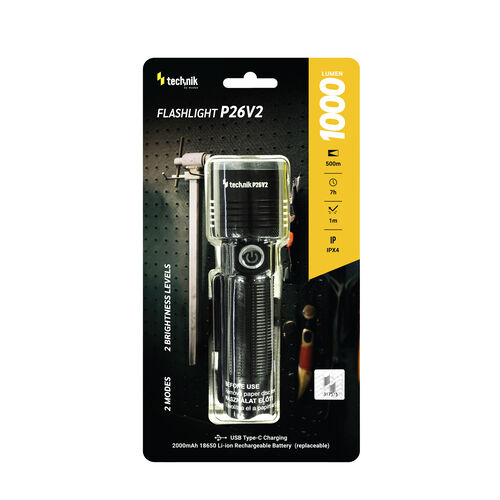 Technik P26V2 Φακός Χειρός LED Επαναφορτιζόμενος USB Type-C 1000 lm 1 Technik P26V2 Φακός Χειρός LED Επαναφορτιζόμενος USB Type-C 1000 lm
