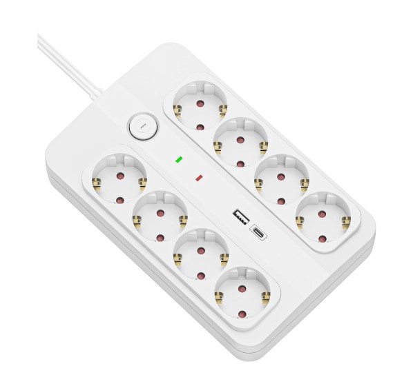 Technik Πολύπριζο 8 Θέσεων 1,5m (1,5mm2) + USB-A-C+ Surge + Διακόπτης 16A 1 5m (1