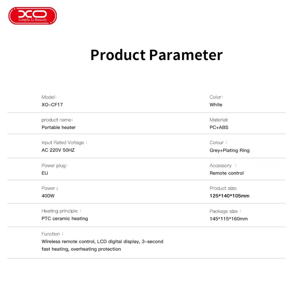 XO CF17 Mini Φορητή Μονάδα Θέρμανσης Τετράγωνη 400W 5 XO CF17 Mini Φορητή Μονάδα Θέρμανσης Τετράγωνη 400W - Image 5