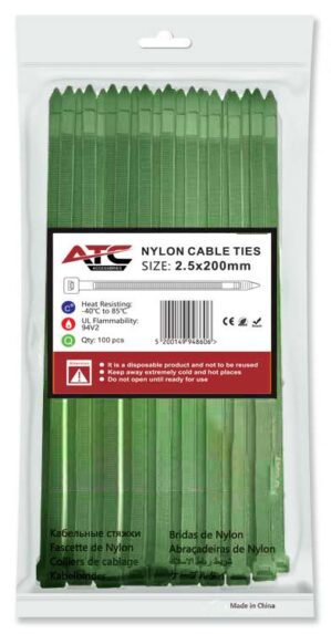 ATC Δεματικά 2.5x200mm Νάιλον Πράσινα 100τμχ Σακουλάκι