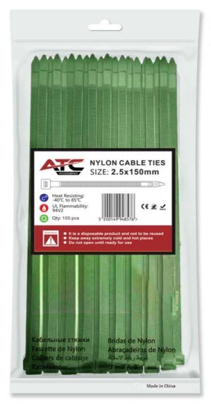 ATC Δεματικά 2.5x150mm Νάιλον Πράσινο 100τμχ Σακουλάκι