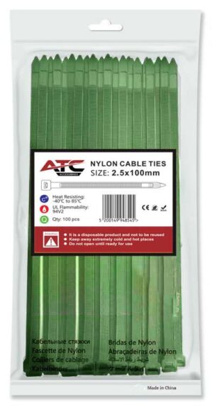 ATC Δεματικά 2.5x100mm Νάιλον Πράσινα 100τμχ Σακουλάκι
