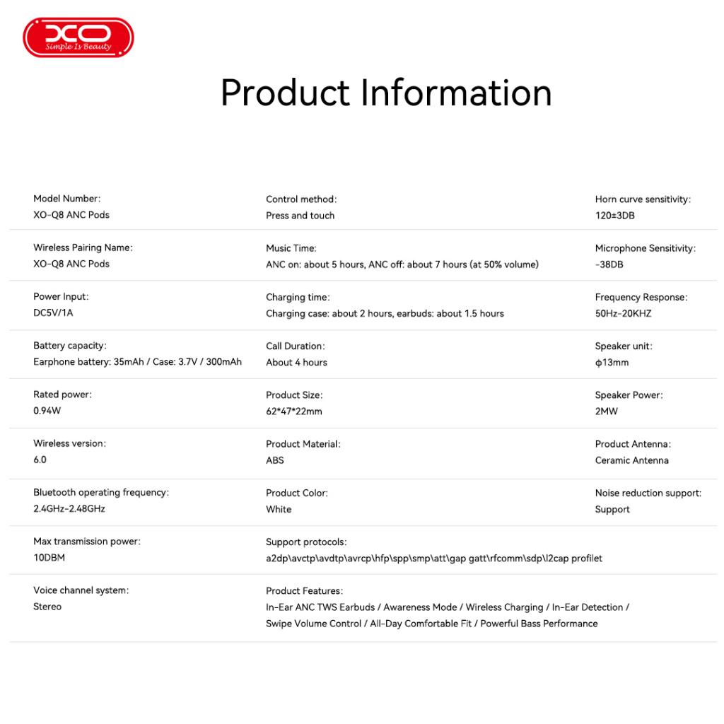 XO Q8 ANC Ασύρματα Ακουστικά Bluetooth 8ης Γενιάς 9 XO Q8 ANC Ασύρματα Ακουστικά Bluetooth 8ης Γενιάς - Image 9