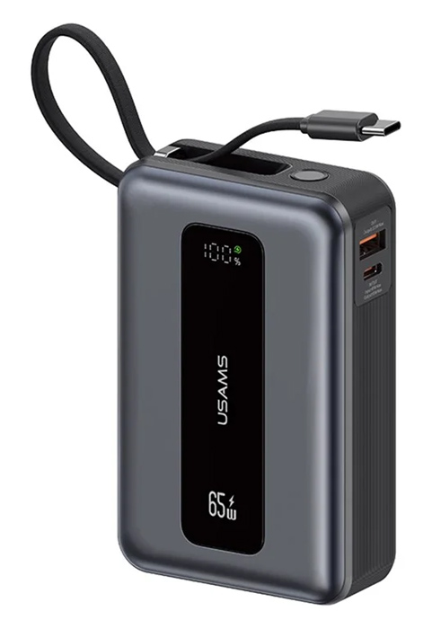 USAMS power bank CD243 με καλώδιο USB-C, 2x θύρες εξόδου, 20000mAh, 65W, γκρι 1 USAMS power bank CD243 με καλώδιο USB-C