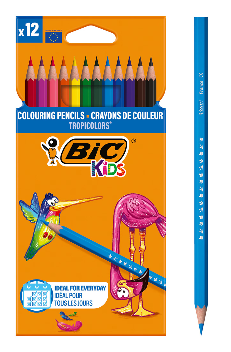 BIC σετ χρωματιστές ξυλομπογιές Kids Tropicolors, εξάγωνες, 12τμχ 1 BIC σετ χρωματιστές ξυλομπογιές Kids Tropicolors