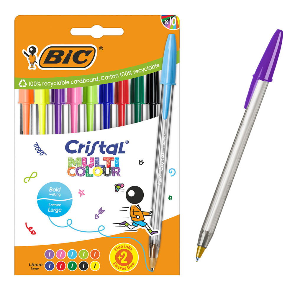 BIC στυλό διαρκείας ballpoint Cristal Multicolour, 1.6mm μύτη, διάφορα χρώματα, 10τμχ 1 BIC στυλό διαρκείας ballpoint Cristal Multicolour