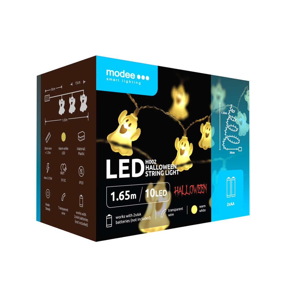 Διακοσμητική Γιρλάντα LED Modee Halloween με Φαντάσματα (165cm/15cm) – Θερμό Λευκό 1 Διακοσμητική Γιρλάντα LED Modee Halloween με Φαντάσματα (165cm/15cm) – Θερμό Λευκό
