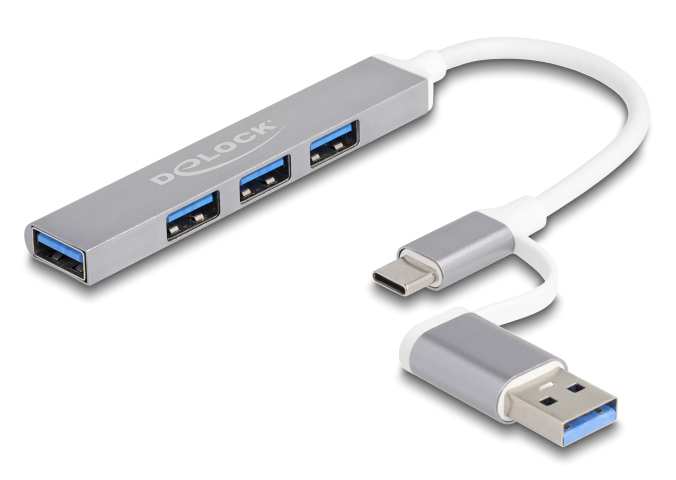 DELOCK USB hub 64214, 4x θυρών, 5Gbps, USB & USB-C σύνδεση, γκρι 1 DELOCK USB hub 64214