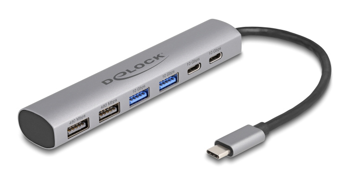 DELOCK USB hub 64232, 6x θυρών, 10Gbps, USB-C σύνδεση, γκρι 1 DELOCK USB hub 64232