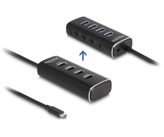 DELOCK USB hub 64233 με διακόπτες, 4 θυρών, 10Gbps, USB-C σύνδεση, μαύρο 1 DELOCK USB hub 64233 με διακόπτες