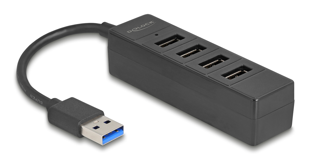 DELOCK USB hub 64350, 4x θυρών, USB 3.0, 5Gbps, USB σύνδεση, μαύρος 1 DELOCK USB hub 64350