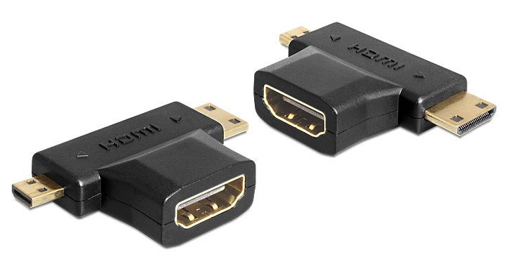 DELOCK αντάπτορας HDMI σε HDMI mini & micro 65446, gold plated, μαύρος 1 DELOCK αντάπτορας HDMI σε HDMI mini & micro 65446