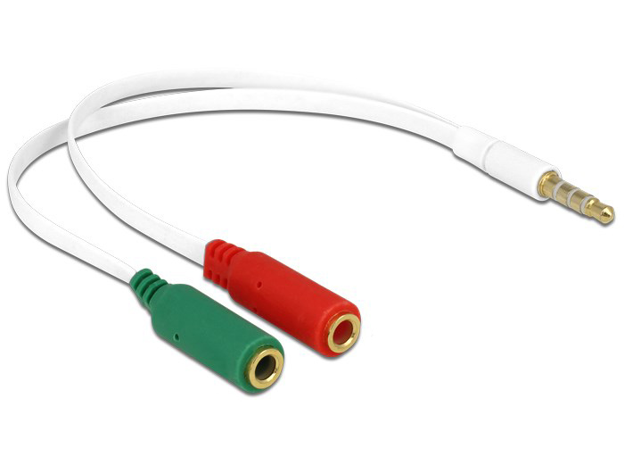 DELOCK καλώδιο 3.5mm 4-pin σε 2x 3.5mm 3-pin θηλυκό 65447, λευκό 1 DELOCK καλώδιο 3.5mm 4-pin σε 2x 3.5mm 3-pin θηλυκό 65447