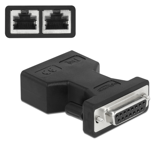 DELOCK αντάπτορας D-Sub 15 Pin σε 2x RJ45 66806, μαύρος 1 DELOCK αντάπτορας D-Sub 15 Pin σε 2x RJ45 66806
