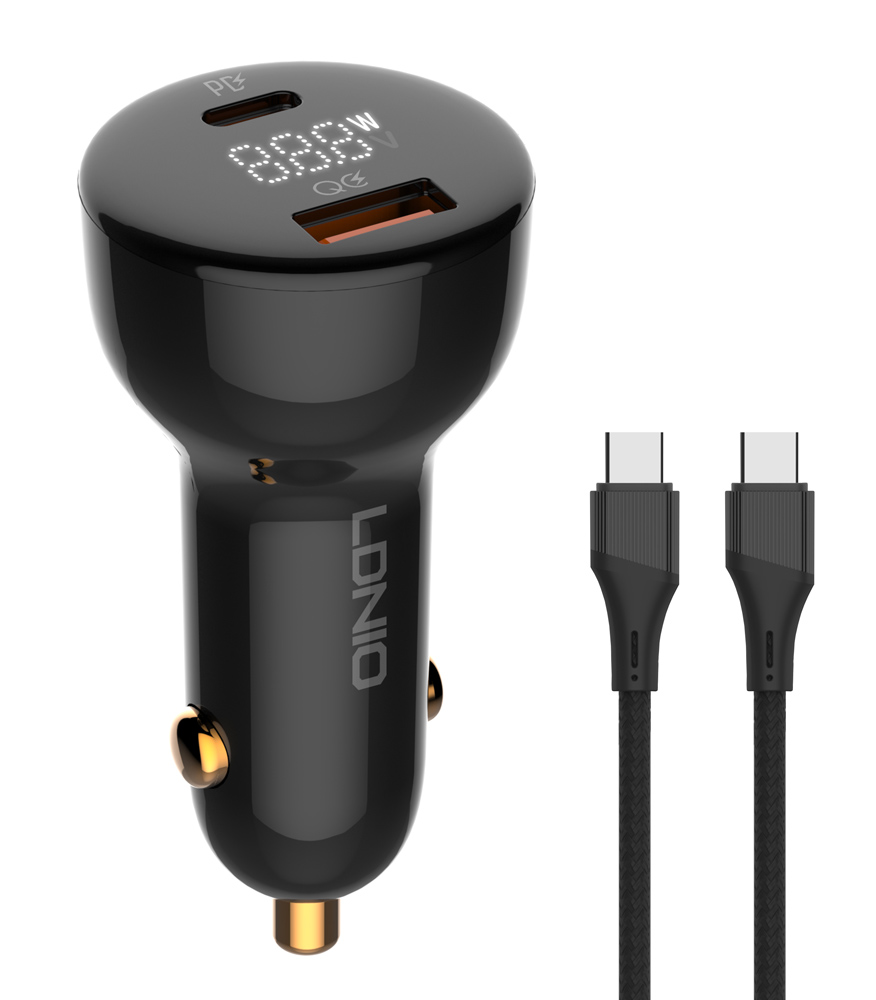 LDNIO φορτιστής αυτοκινήτου C101 με καλώδιο, USB/USB-C, 100W PD, μαύρος 1 LDNIO φορτιστής αυτοκινήτου C101 με καλώδιο