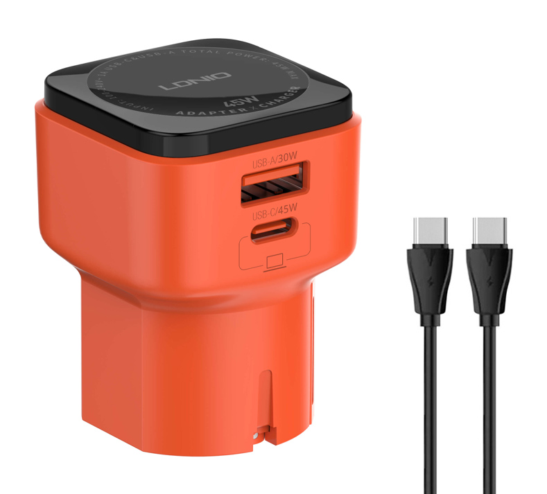 LDNIO φορτιστής τοίχου Q2420 με καλώδιο, USB/USB-C, 45W, universal πρίζα, πορτοκαλί 1 LDNIO φορτιστής τοίχου Q2420 με καλώδιο