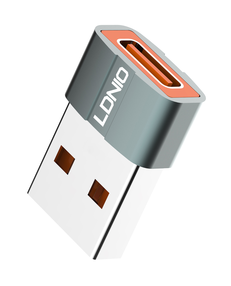 LDNIO αντάπτορας USB σε USB-C LC150, αρσενικό σε θηλυκό, γκρι 1 LDNIO αντάπτορας USB σε USB-C LC150