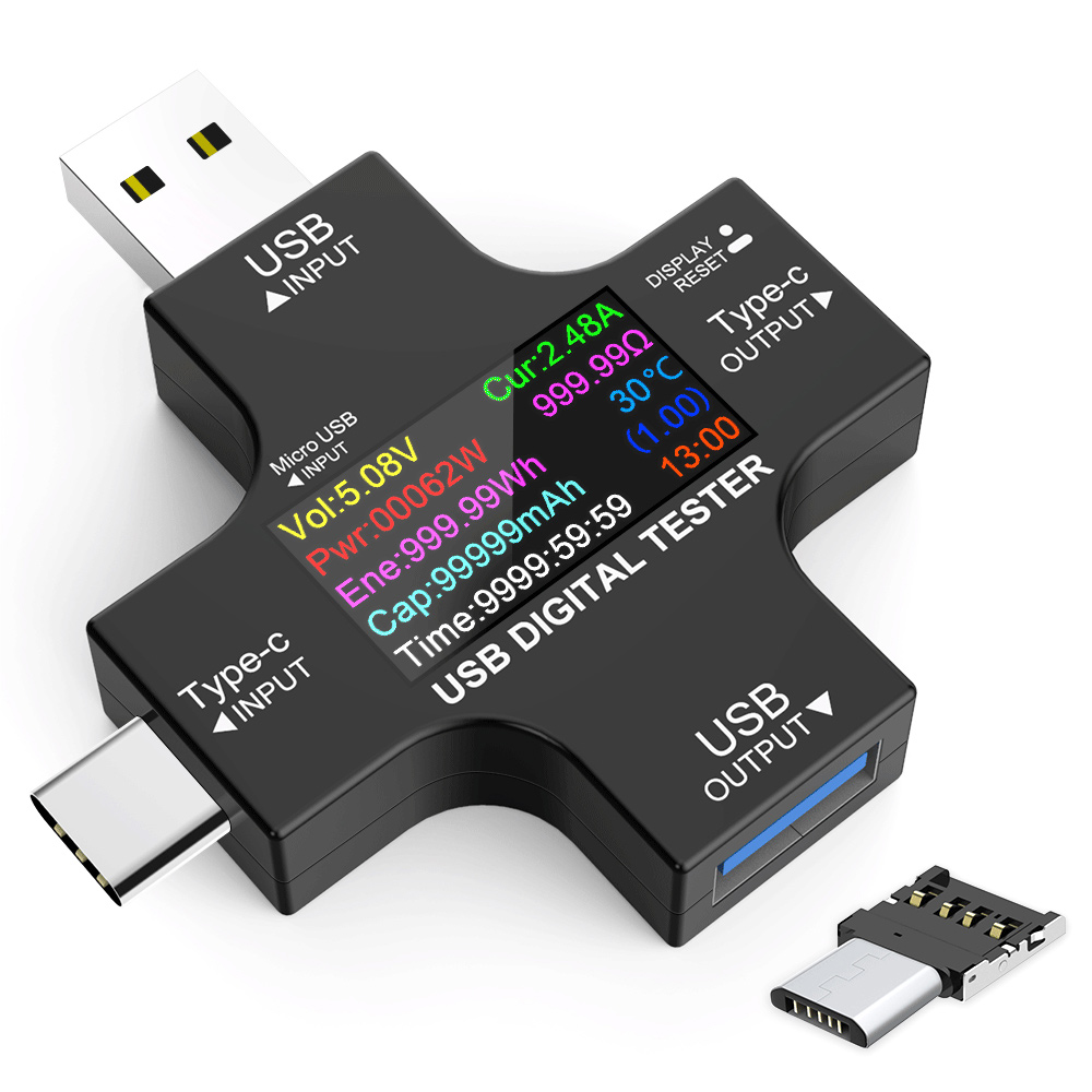 Συσκευή ελέγχου λειτουργίας θύρας USB, Micro USB & USB-C, 3.6-32V, LCD 1 Συσκευή ελέγχου λειτουργίας θύρας USB