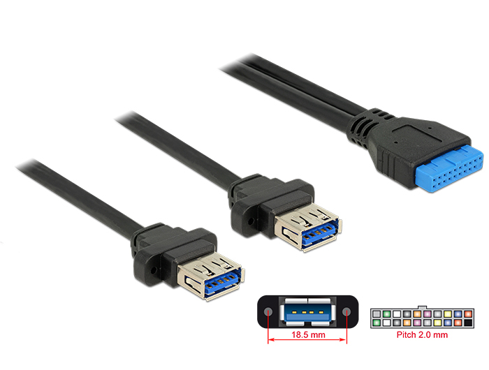DELOCK καλώδιο USB 3.0 19 pin header (F) σε 2x USB 3.0 (F) 85244, 80cm 1 DELOCK καλώδιο USB 3.0 19 pin header (F) σε 2x USB 3.0 (F) 85244
