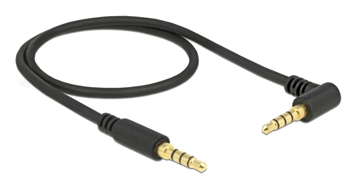 DELOCK καλώδιο Jack stereo σε Jack stereo 4pin 3.5mm, 90°, μαύρο, 0.5m 1 DELOCK καλώδιο Jack stereo σε Jack stereo 4pin 3.5mm