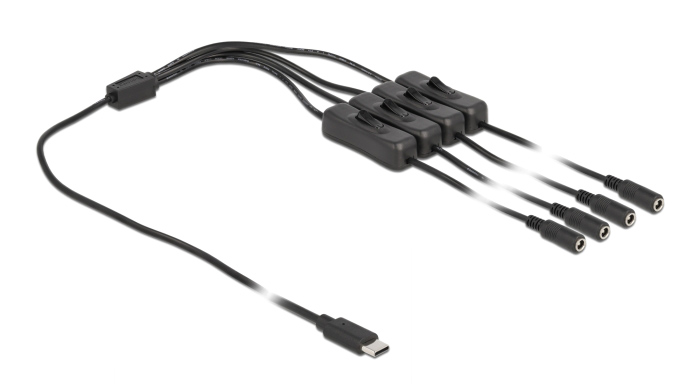 DELOCK καλώδιο USB Type-C σε 4x DC 5.5 x 2.1mm 86802, 1m, μαύρο 1 DELOCK καλώδιο USB Type-C σε 4x DC 5.5 x 2.1mm 86802