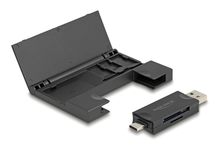DELOCK card reader 91014 για SD & micro SD, με θήκη, USB/USB-C, 5Gbps, μαύρο 1 DELOCK card reader 91014 για SD & micro SD
